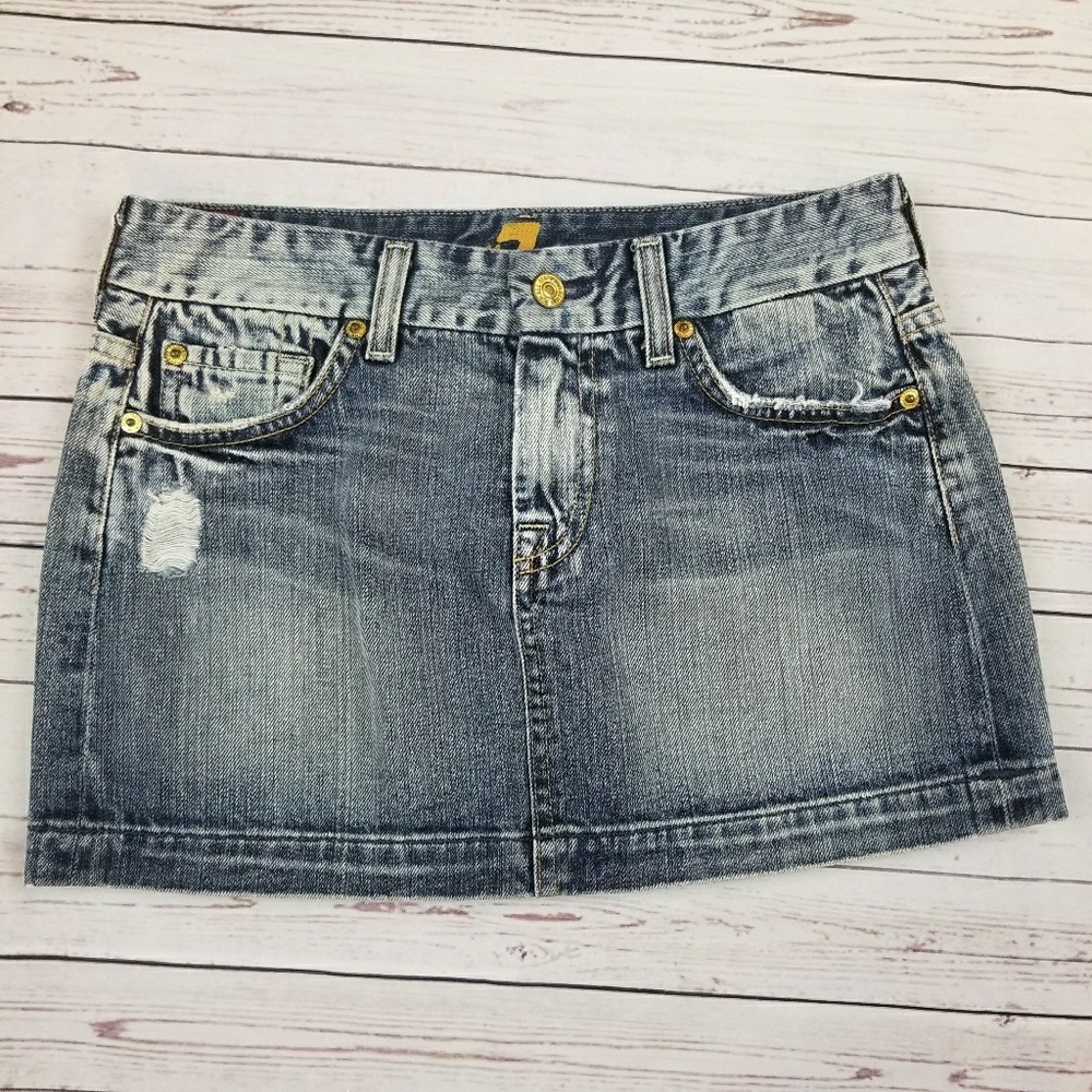 🍁7FAM DISTRESSED JEAN SKIRT